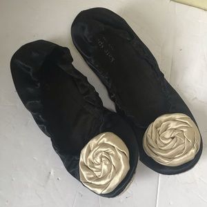 Kate‎ Spade Satin Slippers Roses Ballet Shoes Flats Rose Comfy Slides Home Black
